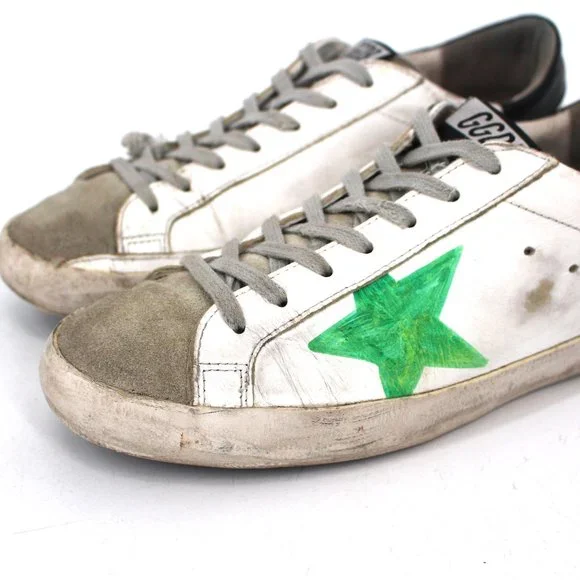 Golden Goose White Low Top Leather Sneakers Green Star Love Dealer Shoes size 39 - Picture 3 of 6